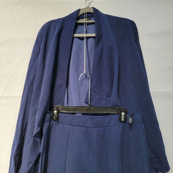 2 Piece Outfit Set Blue Drop Shoulder Open Front Coat & Pants Women's Size L - Picture 8 of 13